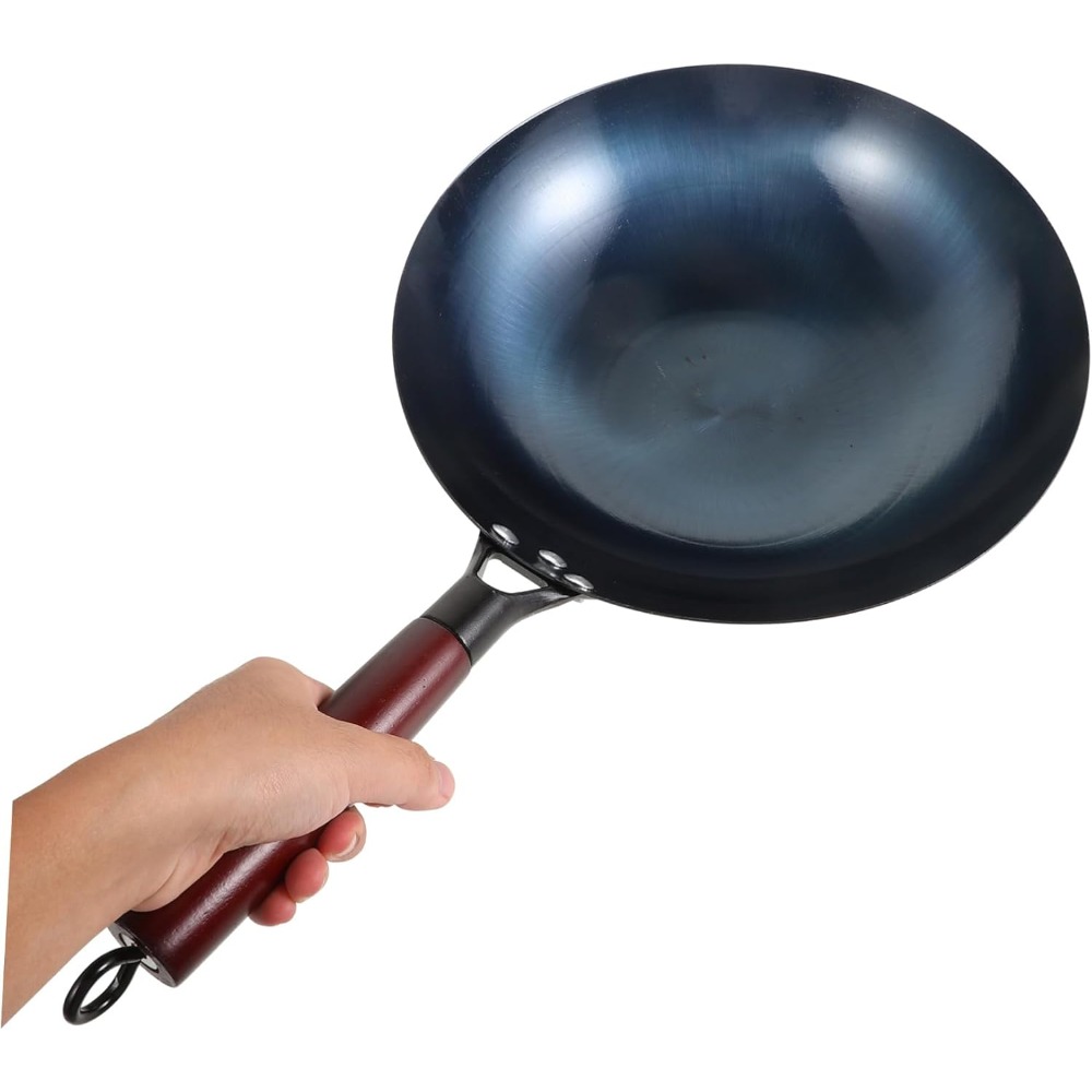 Dosa Pan Iron - 鉄製中華鍋 鉄鍋 家庭用フライパン 伝統的な手鍛造 コーティングなし 木製ハンドル