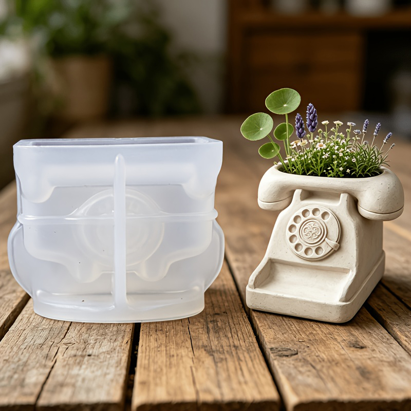 Tagine Clay Pot - 3D ヴィンテージ回転式電話機型多肉植物鉢シリコンモールド DIYフラワーポットセメント粘土香り付きキャンドルクラフトモールドホームデコレーション