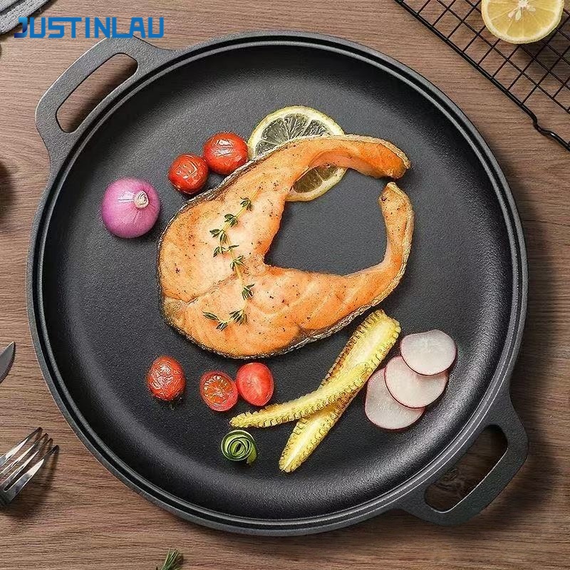 Dosa Pan Iron - JUSTINLAU ダブルイヤーフライパン 鋳鉄製卵ステーキスキレット 厚みのあるノンスティックパンケーキ グリル肉用パン ホームバーベキューツール